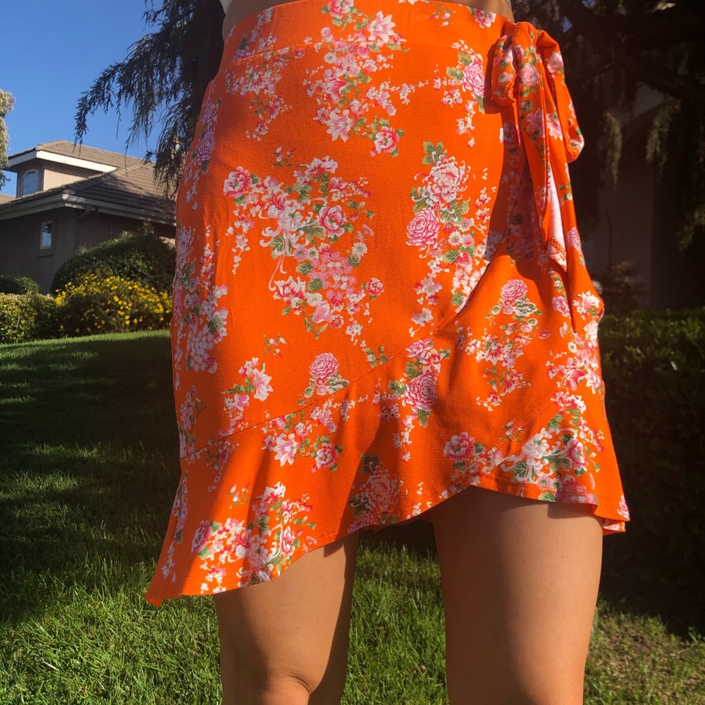 ASOS Orange Floral Wrap Skirt